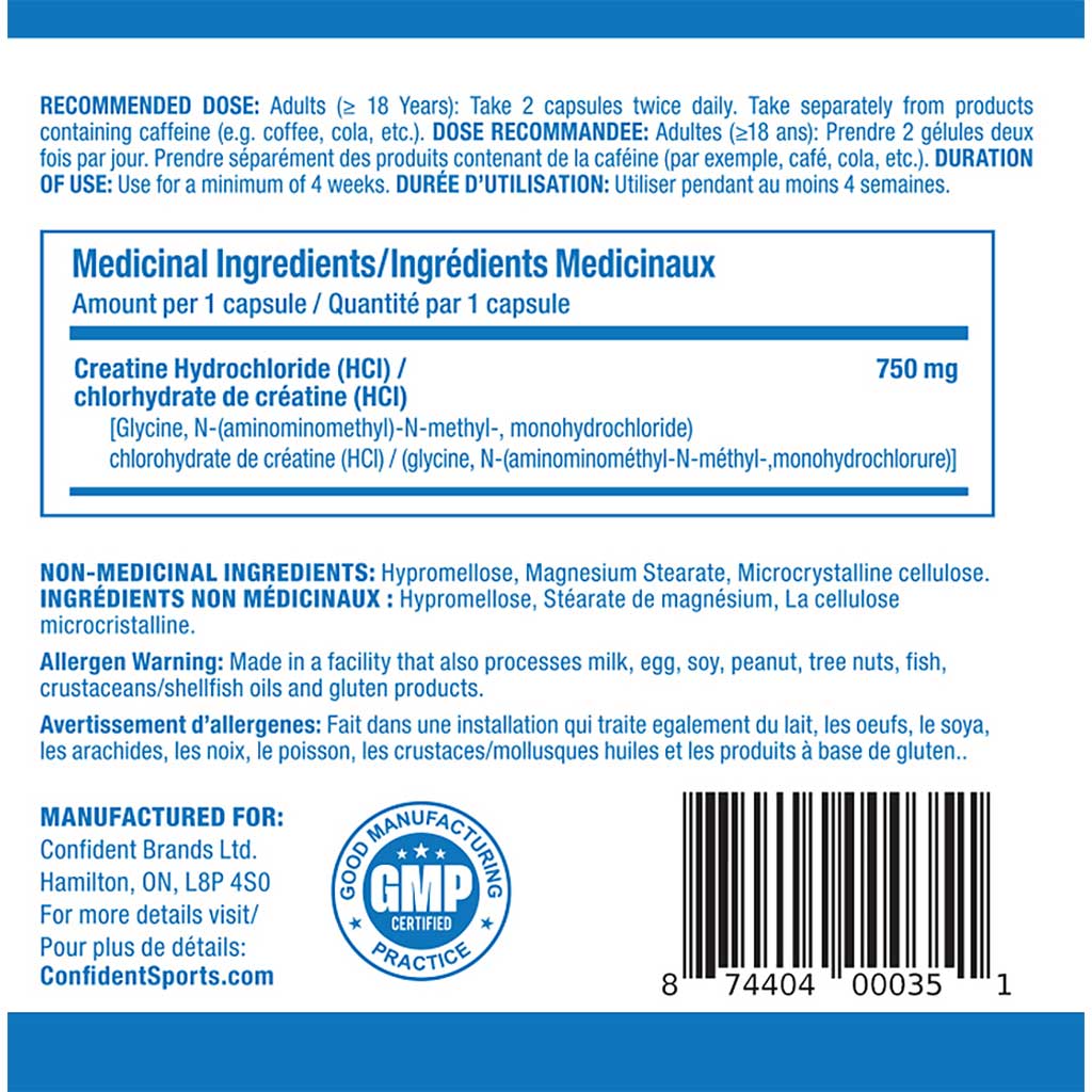 Confident Sports 100% PURE CREATINE HCL, 240 VCaps - Image 2