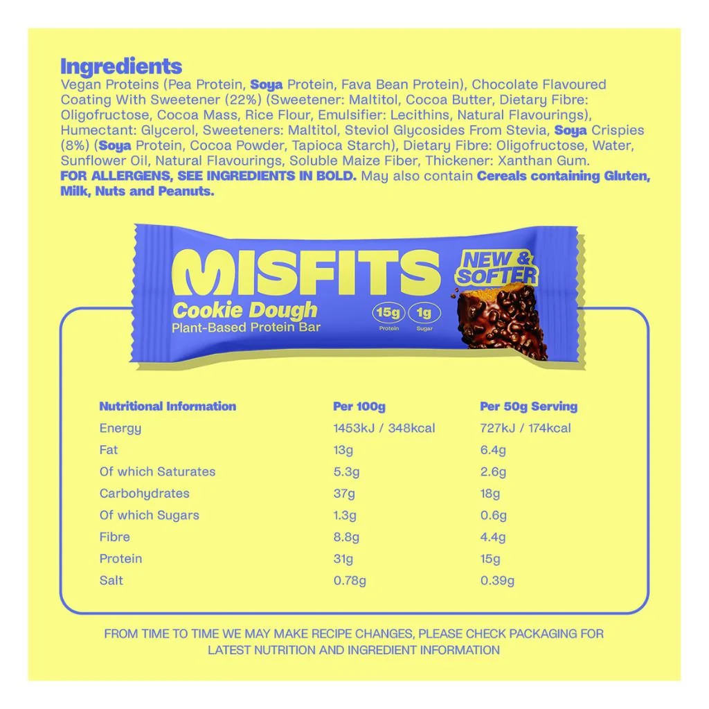 Misfits PLANT BASED PROTEIN BARS, 15 Bars/Box - Image 3