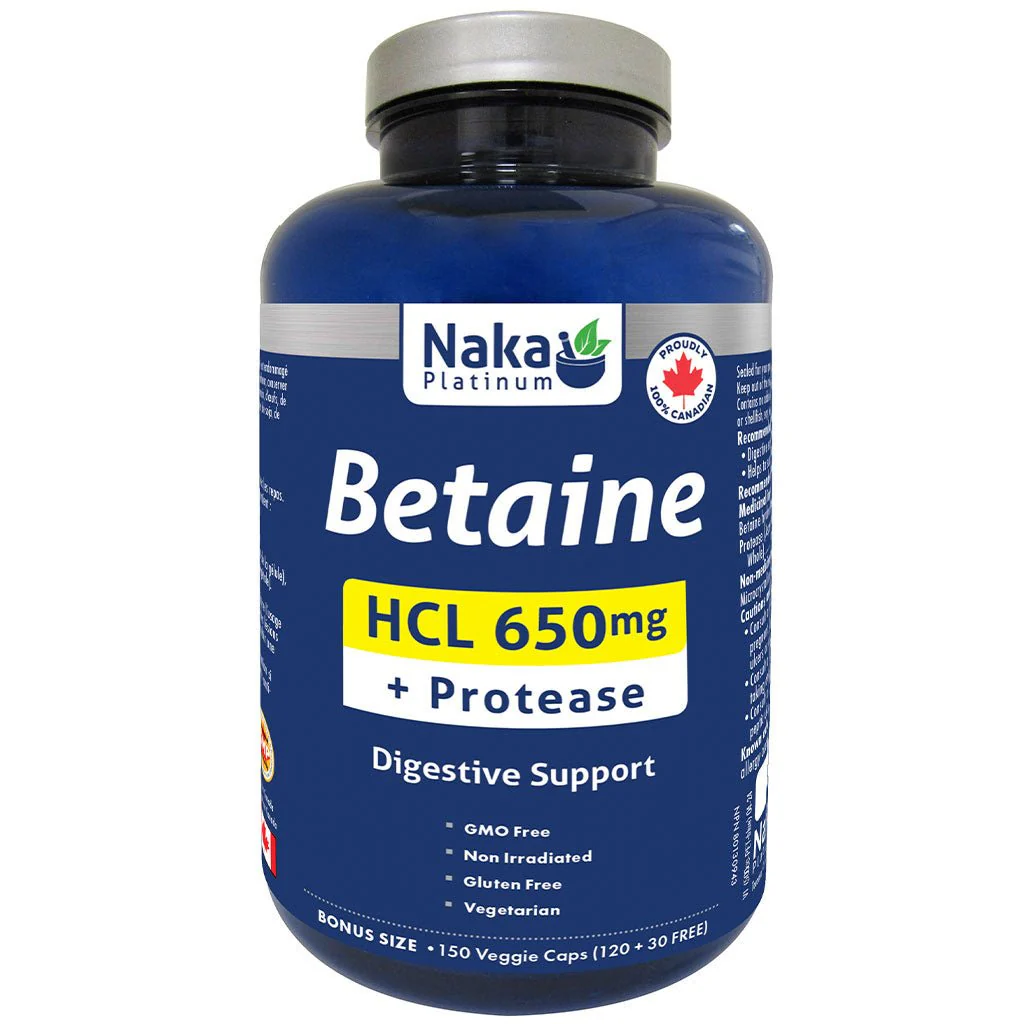 Naka Platinum BETAINE HCL + PROTEASE, 150 VCaps