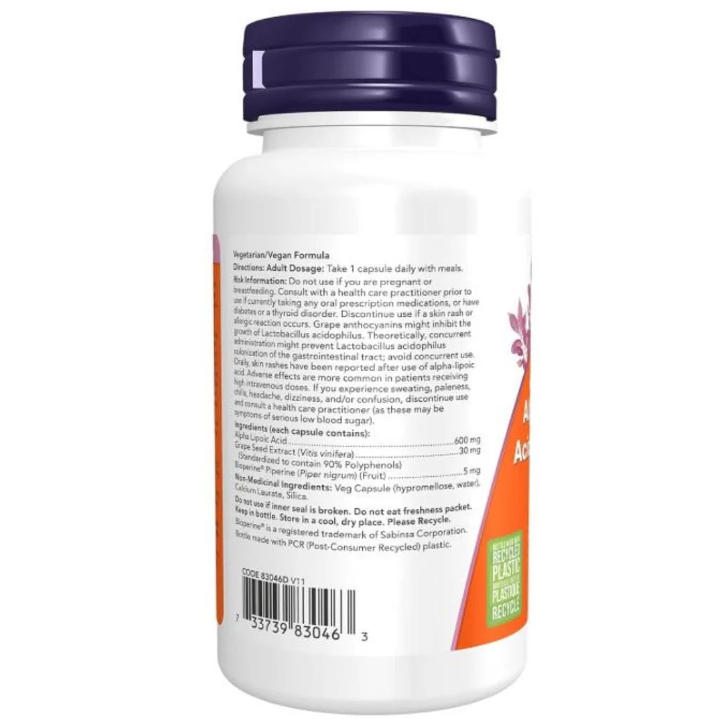 Now ALPHA LIPOIC ACID, 600 mg, 60 VCaps - Image 2