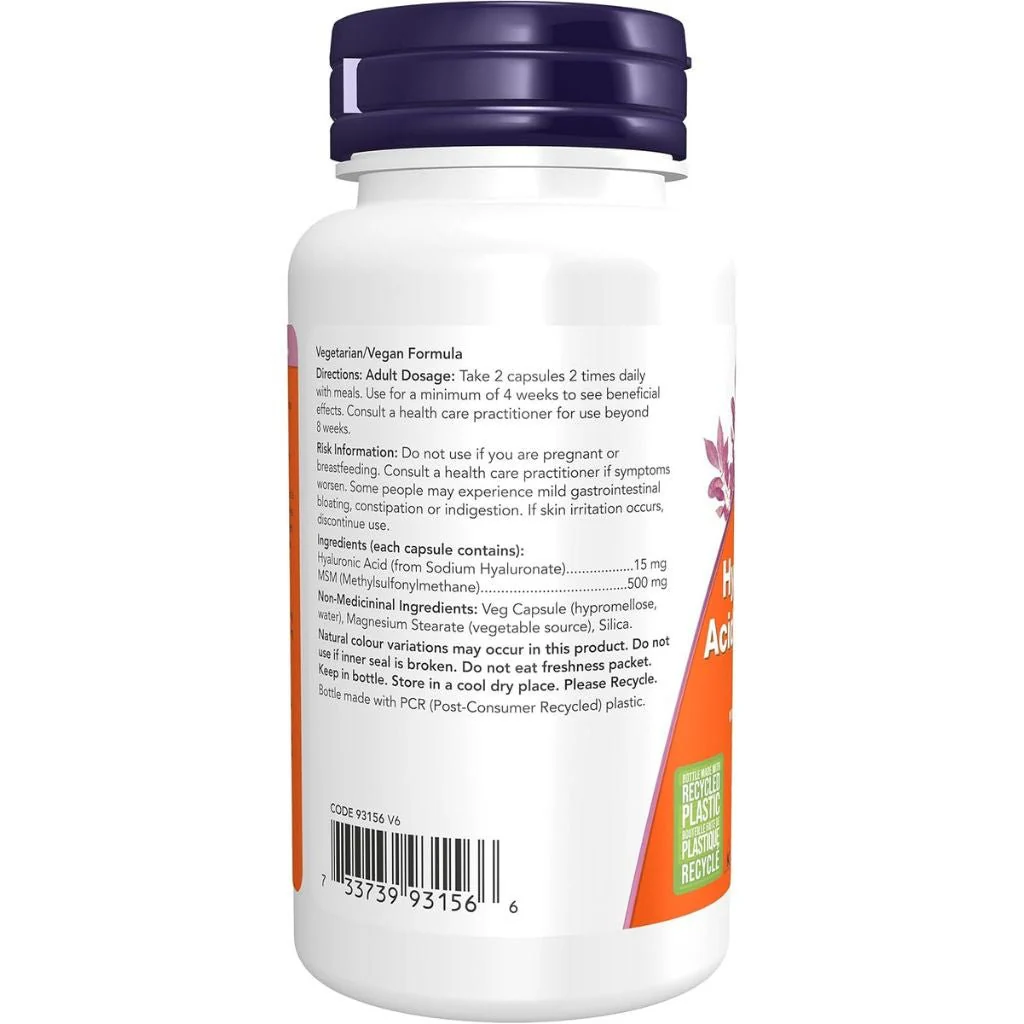 Now HYALURONIC ACID 15mg w/ MSM 500mg, 60VCaps - Image 2