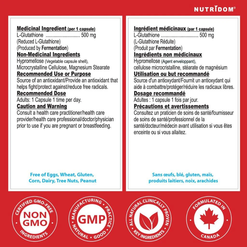 Nutridom L-GLUTATHIONE 500mg, 60 VCaps - Image 2