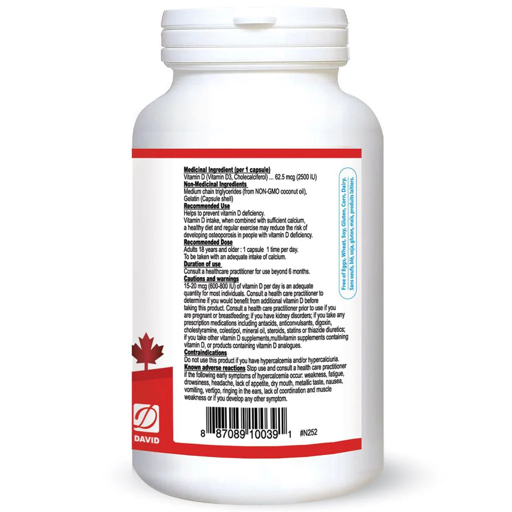 Nutridom VITAMIN D3 2500IU w/ MCT OIL, 240 Softgels - Image 2