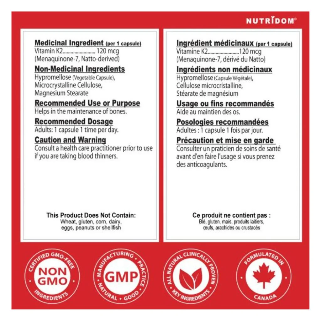 Nutridom VITAMIN K2 120mcg, 120 VCaps - Image 2