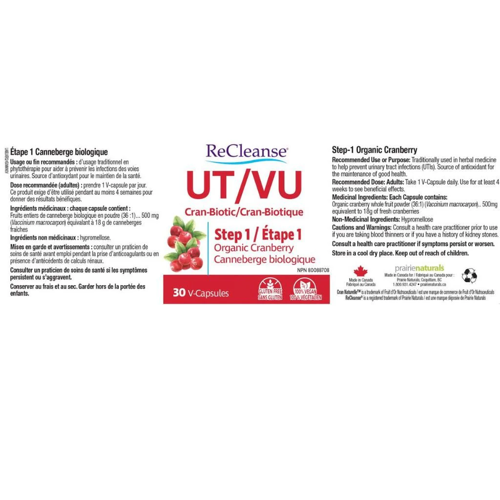 Prairie Naturals RECLEANSE Urinary & Bladder, 30 VCaps - Image 2